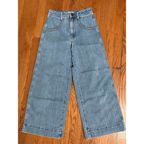 Madewell Size 25 Emmett Wide-Leg Crop Jeans Rainbow Stitched Edition L4128 0693 - Picture 1 of 7